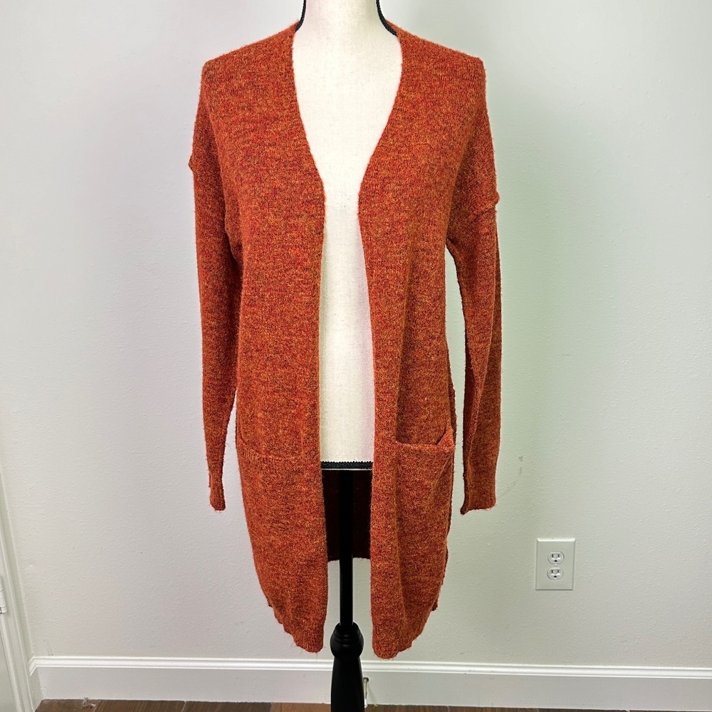 Anthropologie Women's Jolie Cardigan Sweater Burnt Orange Long Open Front